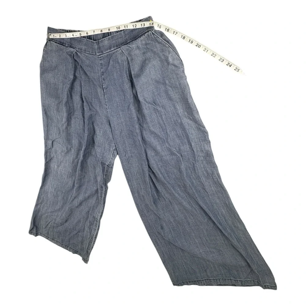 Hunter & Boner 100% Tencel Wide Leg Chambray Pants Size M Elastic‎ Waist
